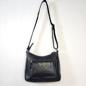 Jack Georges Crossbody Shoulder Bag Womens Small  Woven Leather Zip Purse